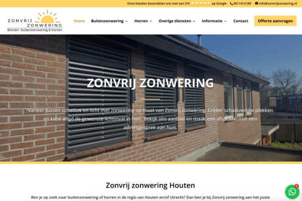 Website project: Zonvrij zonwering Houten